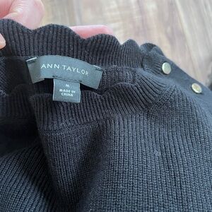 Ann Taylor Black Knit Top with Scalloped Edge M